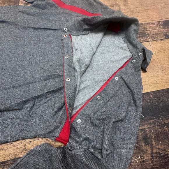 Vintage Fiocchi Gray Red Trim Turtleneck Dress Button Shoulder Made in Italy L - Picture 2 of 9